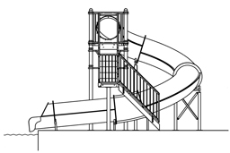 Closed Flume Fiberglass Water Slide Model 1628-32 plan view Closed Flume Fiberglass Water Slide Model 1628-32 plan view