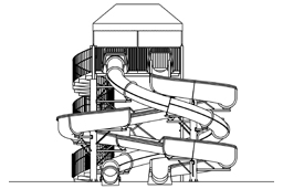 Double Fiberglass Flume Water Slide Model 1865-32 plan view Double Fiberglass Flume Water Slide Model 1865-32 plan view