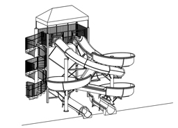 Double Fiberglass Flume Water Slide Model 1865-32 plan view Double Fiberglass Flume Water Slide Model 1865-32 plan view