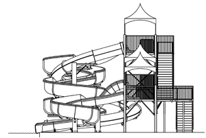 Quadruple Fiberglass Flume Water Slide Model 1927 plan view Quadruple Fiberglass Flume Water Slide Model 1927 plan view