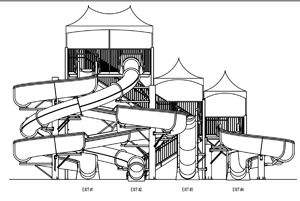 Quadruple Fiberglass Flume Water Slide Model 1927 plan view Quadruple Fiberglass Flume Water Slide Model 1927 plan view