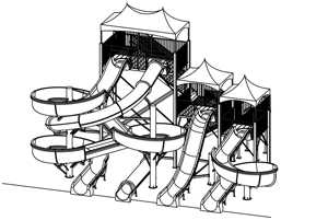 Quadruple Fiberglass Flume Water Slide Model 1927 plan view Quadruple Fiberglass Flume Water Slide Model 1927 plan view
