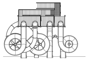 Quadruple Fiberglass Flume Water Slide Model 1927 plan view Quadruple Fiberglass Flume Water Slide Model 1927 plan view