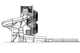 Closed Flume Fiberglass Water Slide Model 2057 plan view Closed Flume Fiberglass Water Slide with exit lane Model 2057