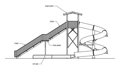 Polyethylene Flume Water Slide Model 1642 with Exit Lane plan view Polyethylene Flume Water Slide Model 1642 with Exit Lane plan view